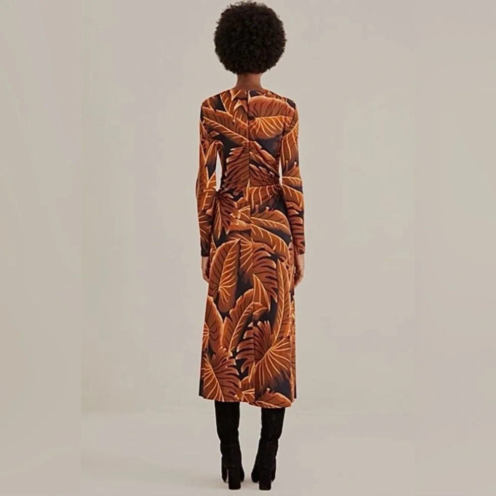 FARM Rio Orange and Black Leaf Print Dress - Picture 2 of 3
